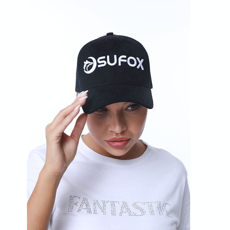 Shenxiucaps 5 Panel Snapback Black Suede Trucker Hat - Shenxiucaps