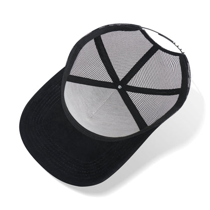 Shenxiucaps 5 Panel Snapback Black Suede Trucker Hat - Shenxiucaps
