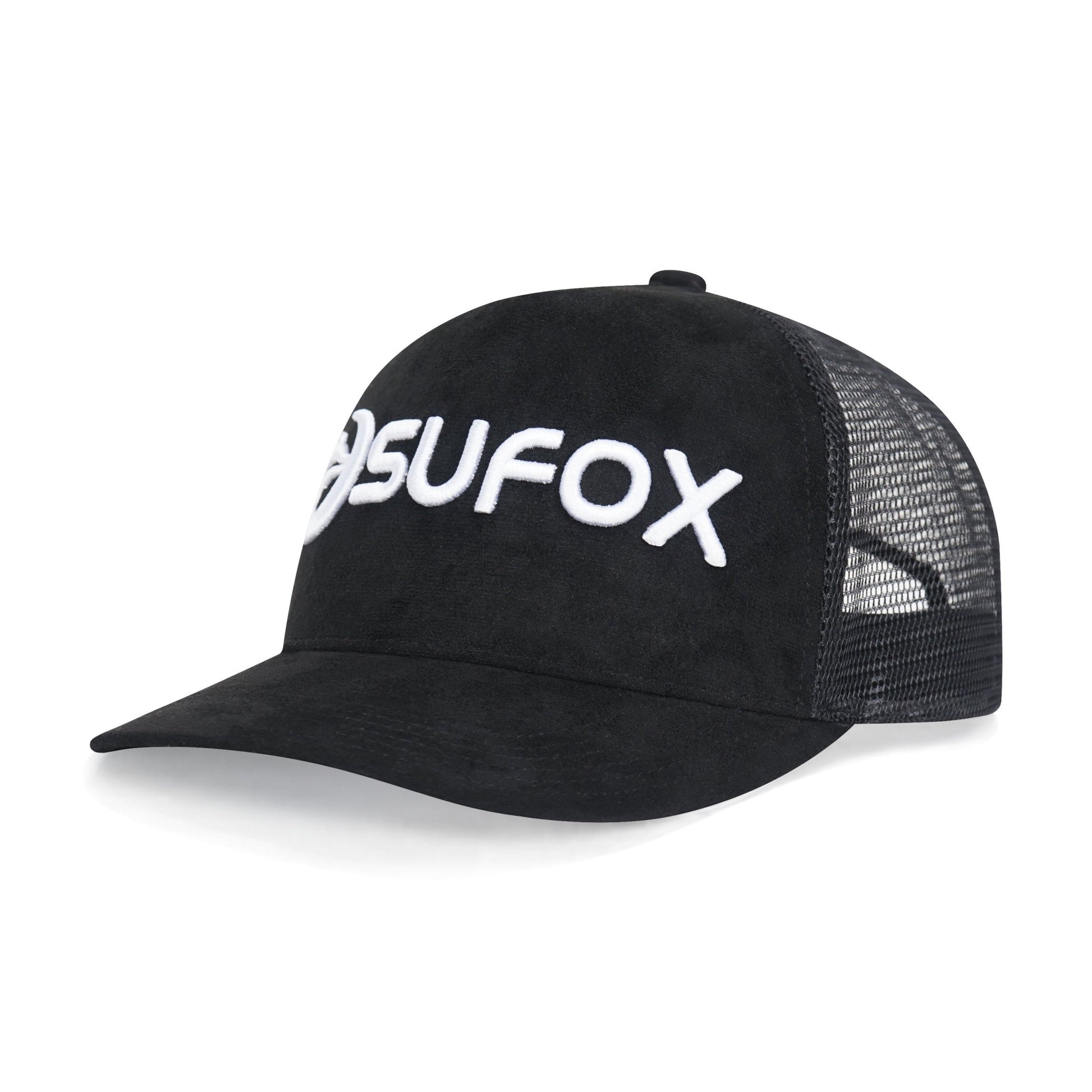 Shenxiucaps 5 Panel Snapback Black Suede Trucker Hat - Shenxiucaps